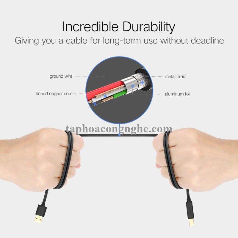 Ugreen 10351 3M màu Đen Cáp USB 2.0 sang USB B máy in đầu mạ vàng US135 30010351